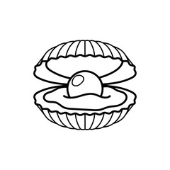 Black pearl in shell line gift icon. Vector illustration