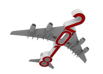 3D illustration of 2018 text with plane wings

