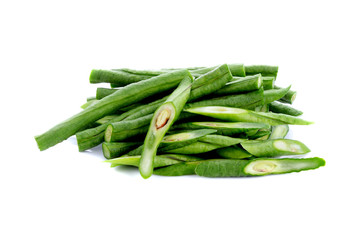 green long bean slice Isolated on white background