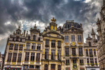 Fototapeta premium Houses of the famous Grand Place, Brussels, Belgium, HDR Image.