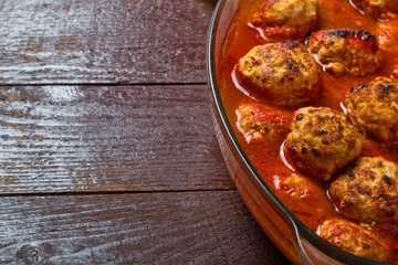 meatballs with tomato sauce, top view 