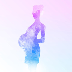 Expecting (pregnant) mother. Watercolor design element for pregnancy theme woman silhouette.
