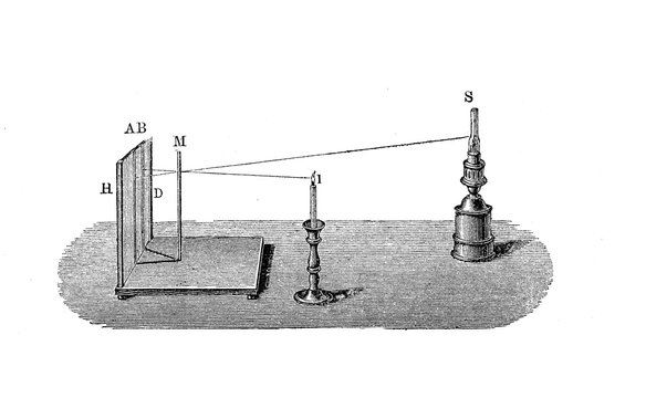 Rumford photometer or shadow photometer, vintage ingraving