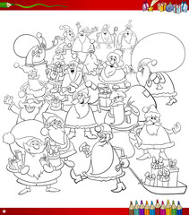 Fototapeta na wymiar santa characters group coloring page
