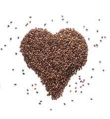 heart from coffee beans isolated on a white background