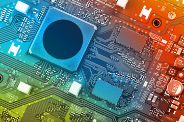 Electronic circuit board close up.