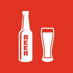 Bottle and glass of beer icon. Beer and pub, bar symbol. UI. Web. Logo. Sign. Flat design. App.Stock