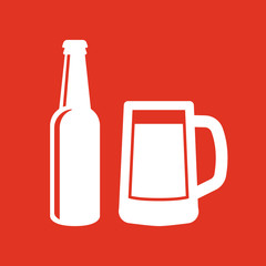Bottle and glass of beer icon. Beer and pub, bar symbol. UI. Web. Logo. Sign. Flat design. App.Stock