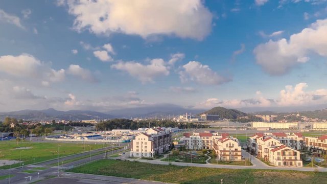 Sochi villas timelapse. Complex of dwelling-houses, where the sportsmen of the Olympic games lived 2014 year