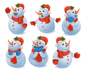 Winter christmas snowman emotions icons set