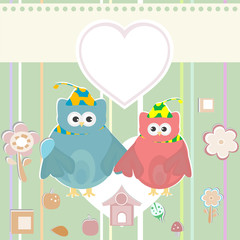 happy owl set, holiday invitation card