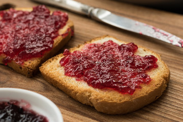 Toast with blackberry and blueberry jam