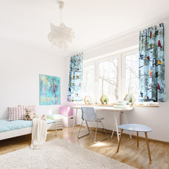 Bright and airy room with light furniture,