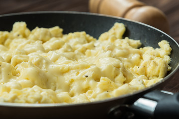 Perfect scrambled omelette with parsley and feta cheese