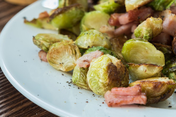 Ready to eat brussels sprouts with bacon and ham