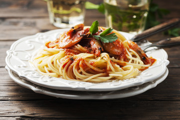 Italian spaghetti with prawns