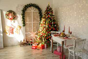 Interior room with Christmas fir