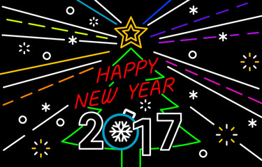 Merry Christmas and Happy New Year Neon Background