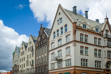 Fototapeta na wymiar Historical facades of old Bergen town houses, Norway.