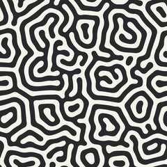 Fototapeta premium Diffusion reaction vector seamless pattern. Black and white organic shapes, lines pattern. Abstract Background illustration