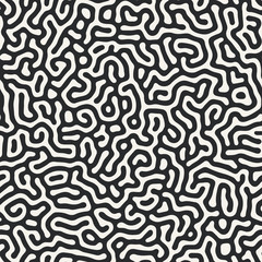Diffusion reaction vector seamless pattern. Black and white organic shapes, lines pattern. Abstract Background illustration