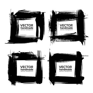 Four square frames from thick black textured strokes vector isol