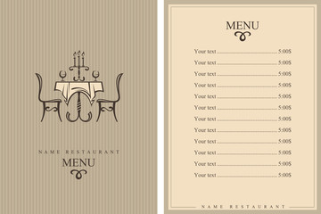 restaurant menu design with table and chairs