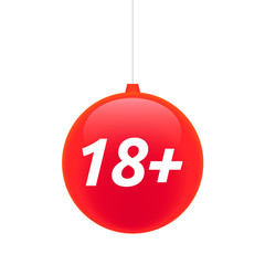Isolated christmas ball with    the text 18+