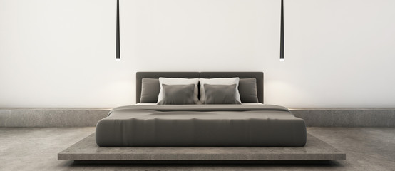 Bedroom interior design minimal loft - 3D render