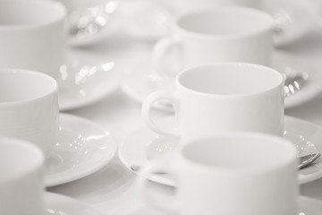 Line of white cups, on  background
