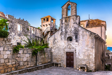 Marco Polo birth house Korcula. / View at famous landmark in old ancient town Korcula, Croatia. - obrazy, fototapety, plakaty
