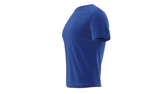 T-shirt blue mens with short sleeves, alpha channel. 3D animation loop