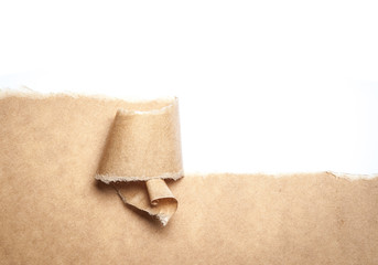 Blank torn brown paper with space for text on white background