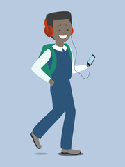 Boy with the phone. Children with gadgets. Vector flat