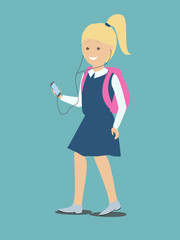 Girl with the phone. Children with gadgets. Vector flat