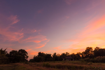 Fototapeta na wymiar silhouette countryside with sunset.