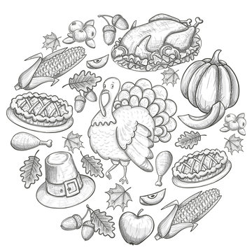 Round template with Thanksgiving icons