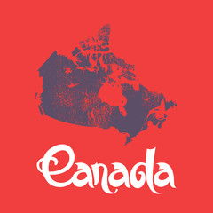 Canada. Abstract red vector background with lettering and grunge map

