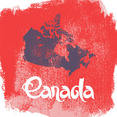 Canada. Abstract red vector background with lettering and map
