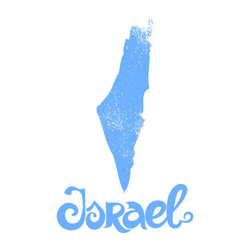 Israel. Vector blue background with lettering and grunge map.

