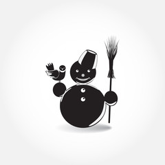 Vector black and white snowman icon isolated on white background