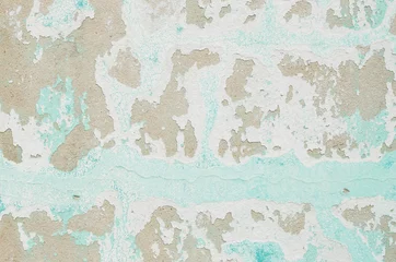 Foto auf Acrylglas Alte schmutzige strukturierte Wand Blasse Farbe der Nahaufnahme und Abblättern des strukturierten Hintergrundes der gemalten grünen Zementwand