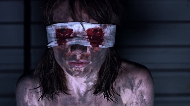4k Horror Shot of a Dirty Zombie Woman Panicking  and Shaking