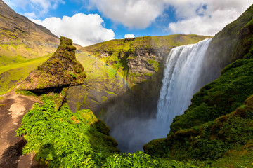 Fototapeta na wymiar Prowerfull Skogafoss waterfall in Iceland