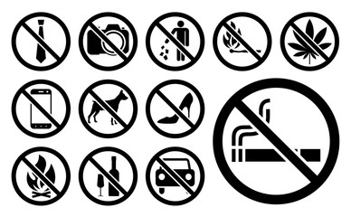 Prohibition signs black set. Vector illustration.