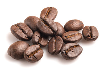 Roasted coffee beans isolated on white background