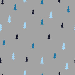 Stylish Seamless pattern with christmas trees on gray background. Christmas wrapping paper. Hand drawn vector illustration. - 126977241