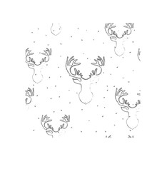 Modern seamless Christmas pattern with deer and snow. Hand drawn vector illustration. Wrapping Christmas pattern