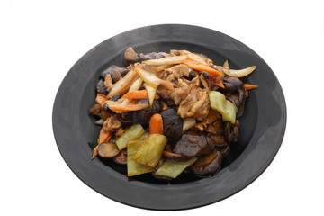 Chinese food. Fried mushrooms with vegetables