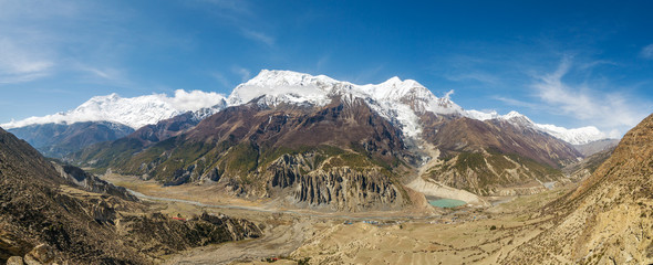 Panoramic view of Manang valley in Nepal